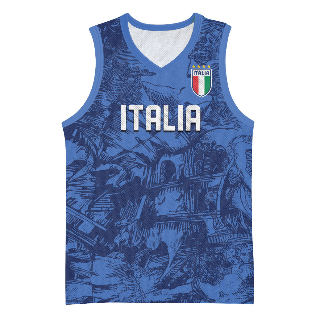 Custom Italy Football Basketball Jersey Gli Azzurri Renaissance Art Blue Version