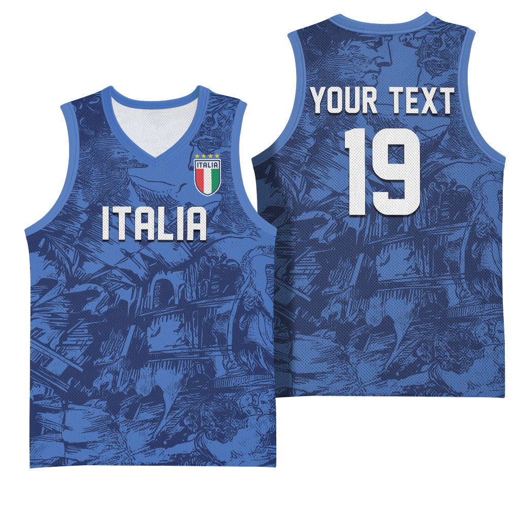 Custom Italy Football Basketball Jersey Gli Azzurri Renaissance Art Blue Version