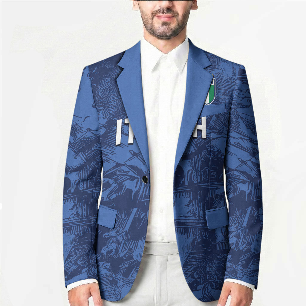 Custom Italy Football Blazer Gli Azzurri Renaissance Art Blue Version