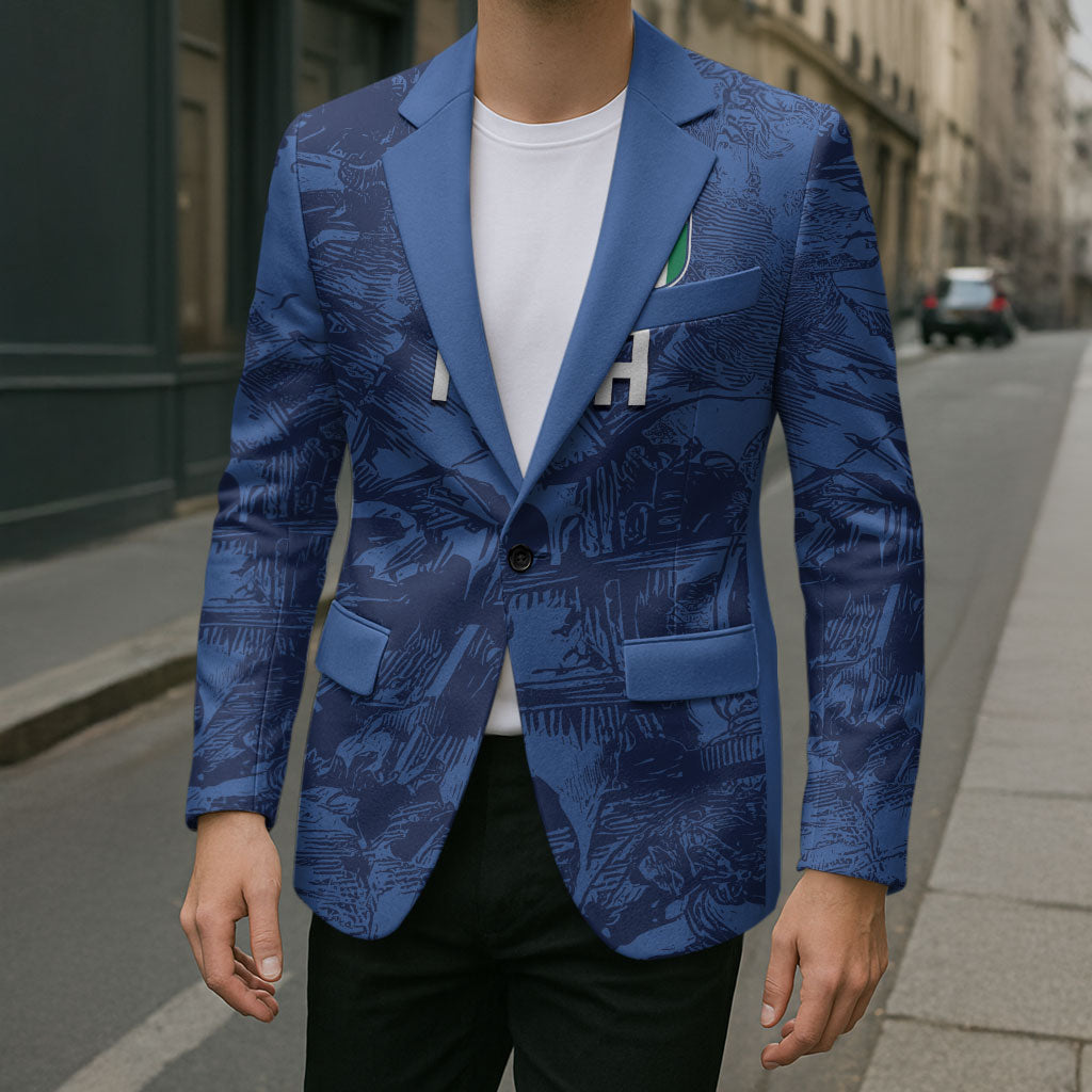 Custom Italy Football Blazer Gli Azzurri Renaissance Art Blue Version