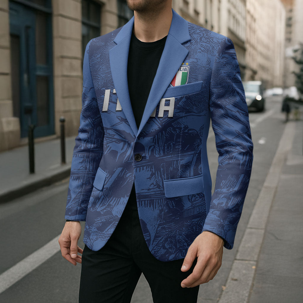 Custom Italy Football Blazer Gli Azzurri Renaissance Art Blue Version