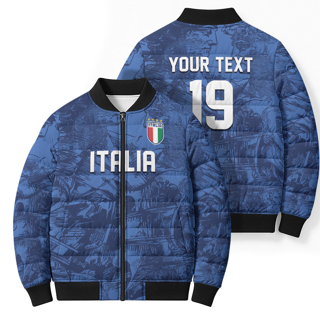 Custom Italy Football Bomber Puffer Jacket Gli Azzurri Renaissance Art Blue Version