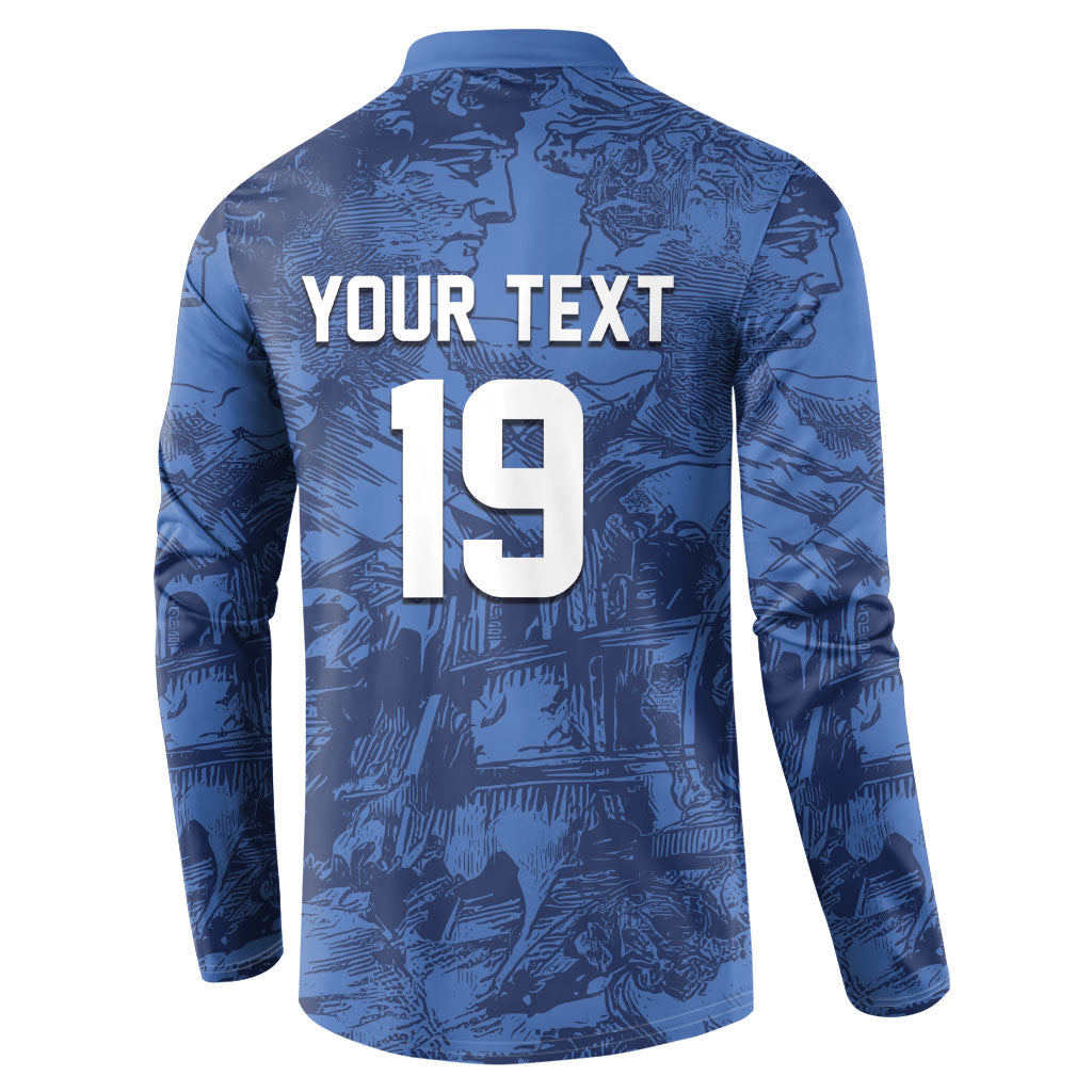 Custom Italy Football Button Sweatshirt Gli Azzurri Renaissance Art Blue Version