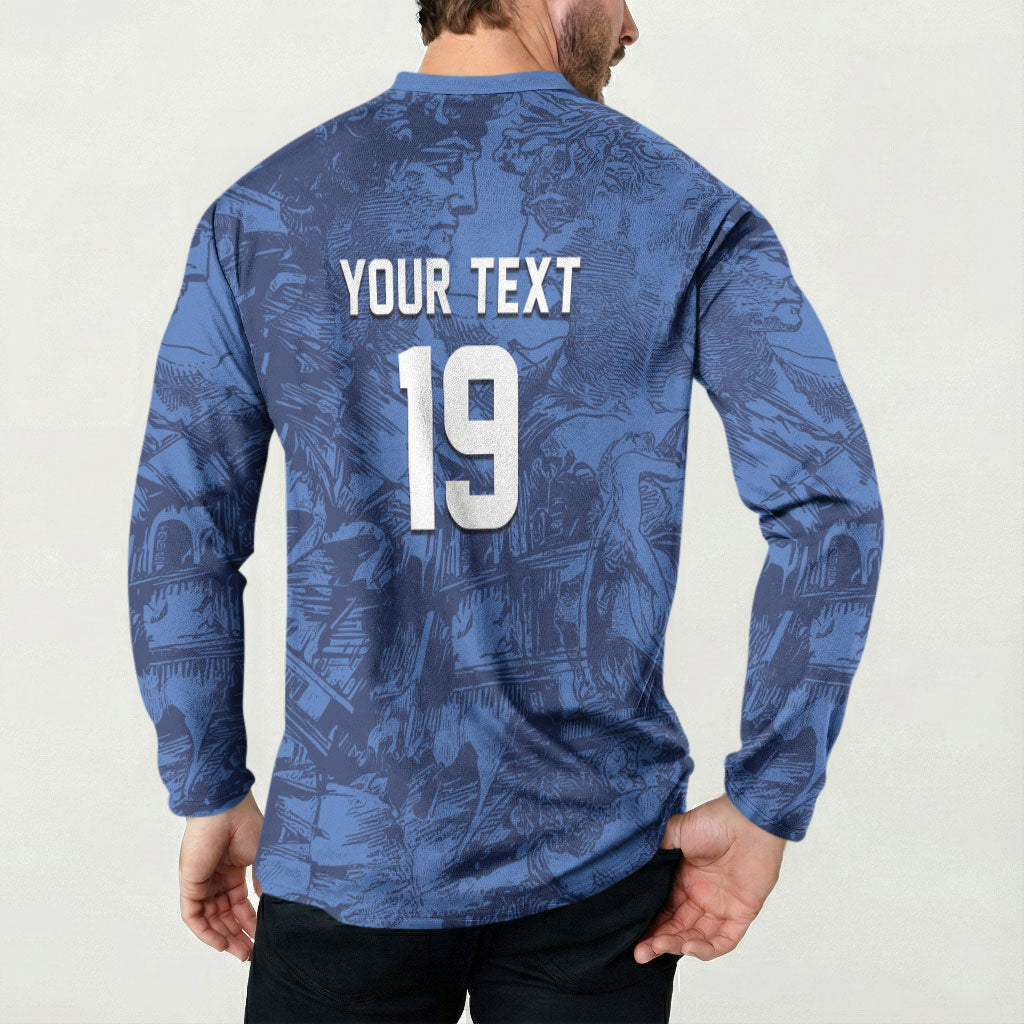 Custom Italy Football Button Sweatshirt Gli Azzurri Renaissance Art Blue Version