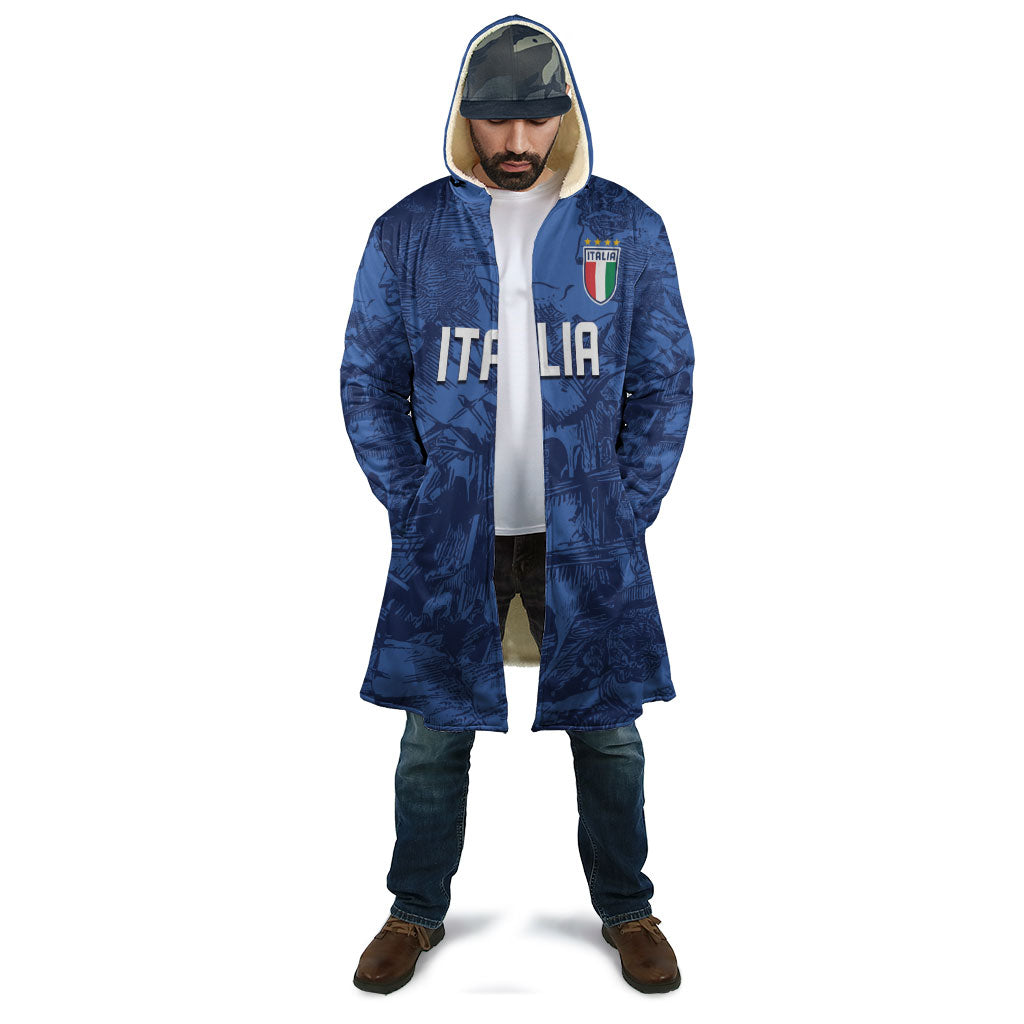 Custom Italy Football Cloak Gli Azzurri Renaissance Art Blue Version