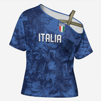 Custom Italy Football Cross Shoulder Shirt Gli Azzurri Renaissance Art Blue Version