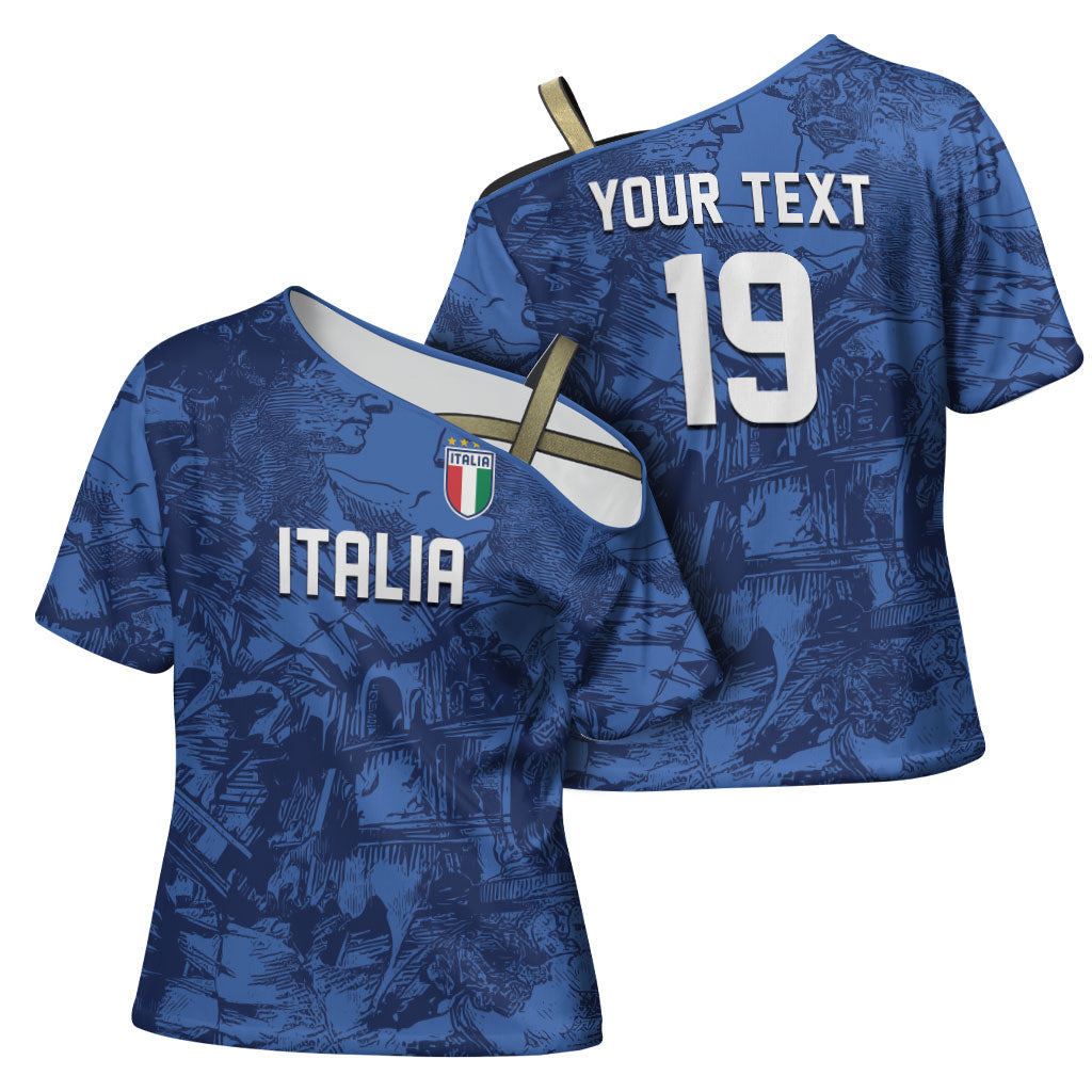 Custom Italy Football Cross Shoulder Shirt Gli Azzurri Renaissance Art Blue Version