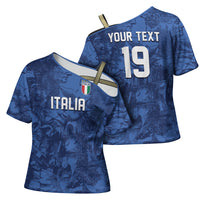 Custom Italy Football Cross Shoulder Shirt Gli Azzurri Renaissance Art Blue Version