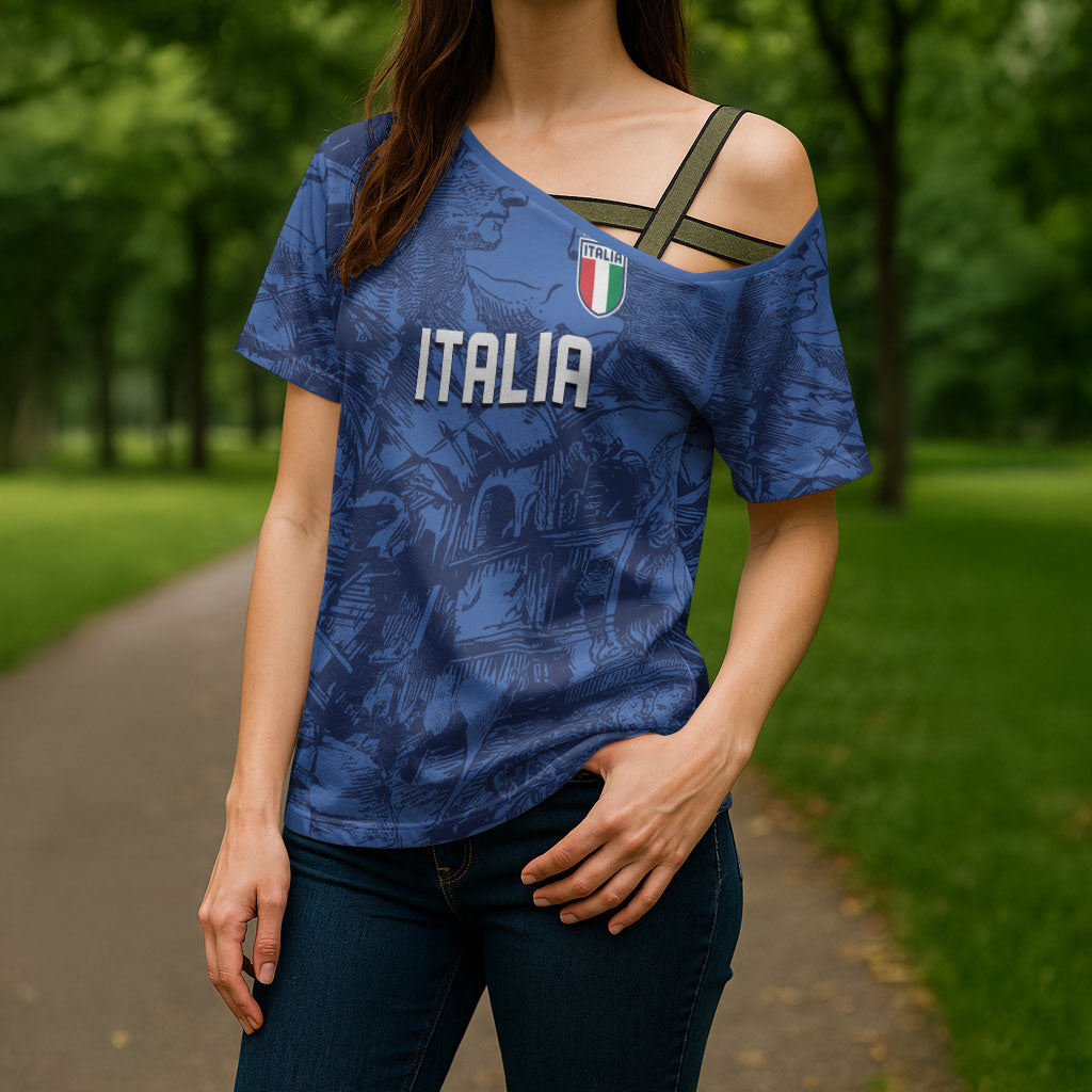 Custom Italy Football Cross Shoulder Shirt Gli Azzurri Renaissance Art Blue Version