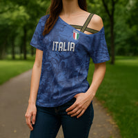 Custom Italy Football Cross Shoulder Shirt Gli Azzurri Renaissance Art Blue Version