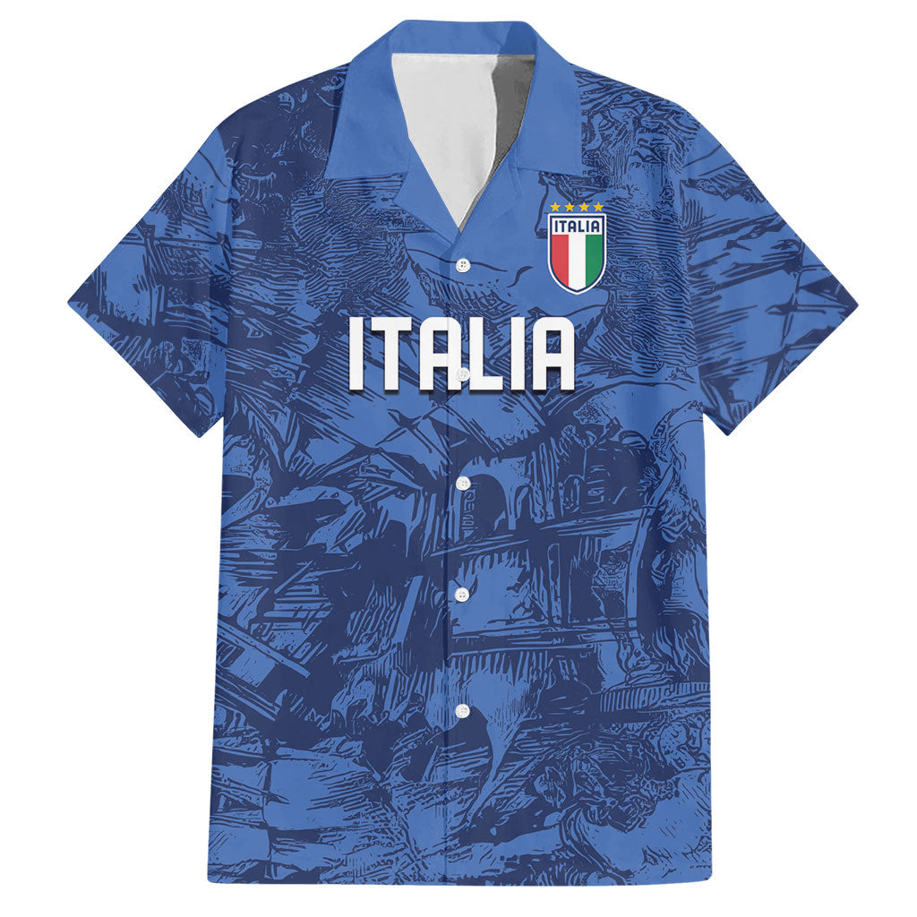 Custom Italy Football Hawaiian Shirt Gli Azzurri Renaissance Art Blue Version