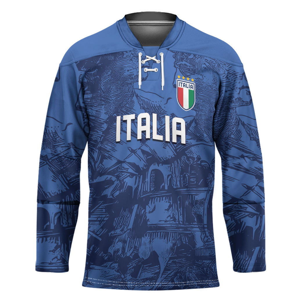 Custom Italy Football Hockey Jersey Gli Azzurri Renaissance Art Blue Version