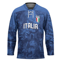Custom Italy Football Hockey Jersey Gli Azzurri Renaissance Art Blue Version