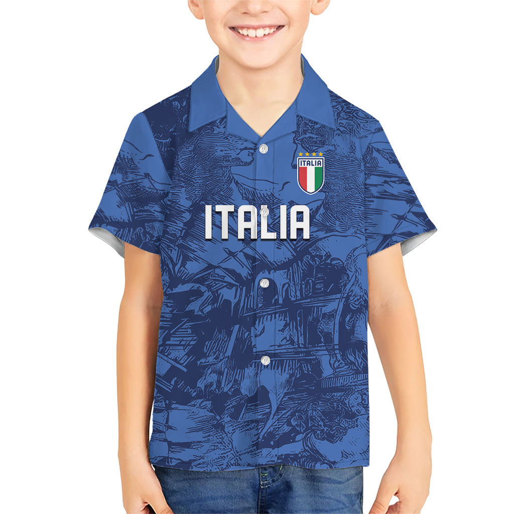 Custom Italy Football Kid Hawaiian Shirt Gli Azzurri Renaissance Art Blue Version