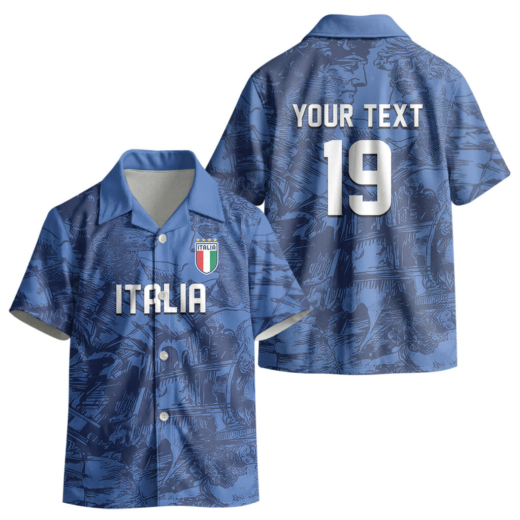 Custom Italy Football Kid Hawaiian Shirt Gli Azzurri Renaissance Art Blue Version LT19