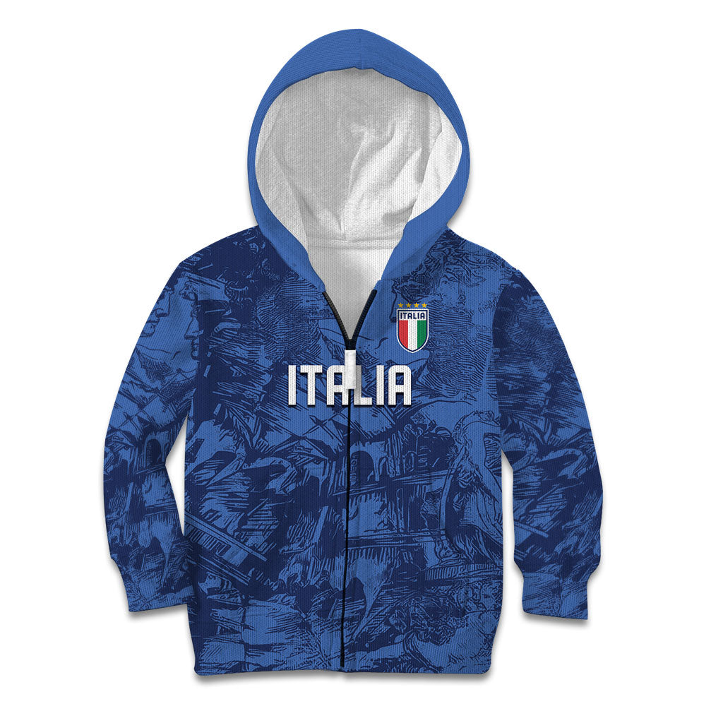 Custom Italy Football Kid Hoodie Gli Azzurri Renaissance Art Blue Version