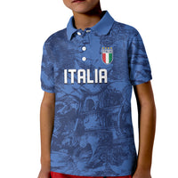 Custom Italy Football Kid Polo Shirt Gli Azzurri Renaissance Art Blue Version