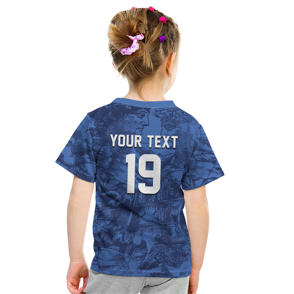 Custom Italy Football Kid T Shirt Gli Azzurri Renaissance Art Blue Version