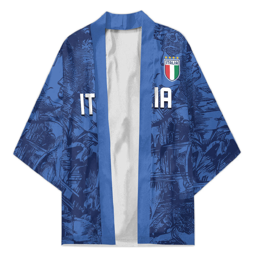 Custom Italy Football Kimono Gli Azzurri Renaissance Art Blue Version