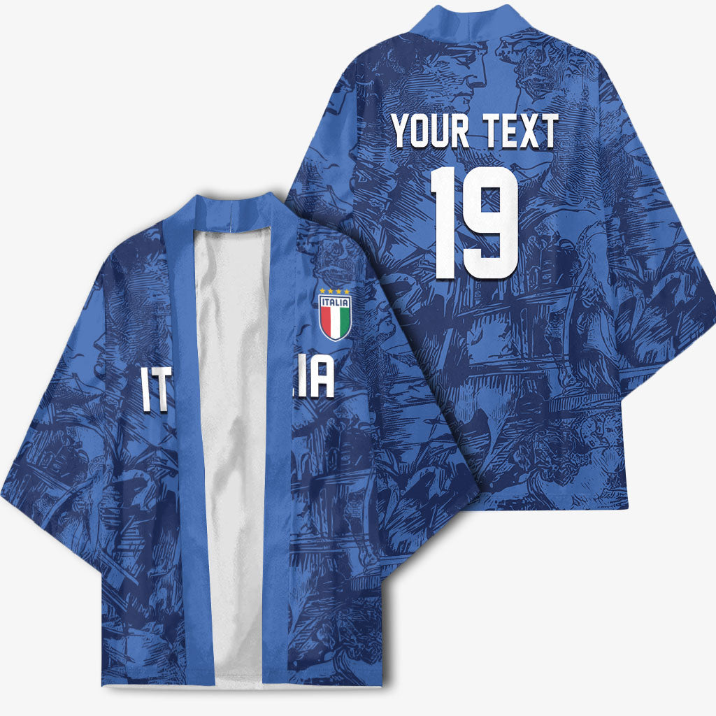 Custom Italy Football Kimono Gli Azzurri Renaissance Art Blue Version