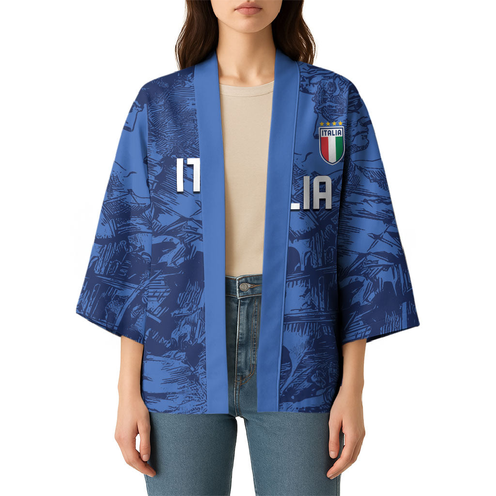 Custom Italy Football Kimono Gli Azzurri Renaissance Art Blue Version