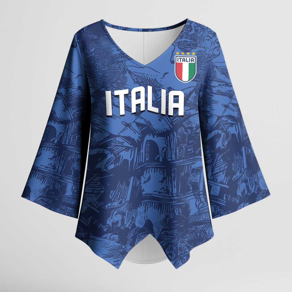 Custom Italy Football Kimono Sleeve Blouse Gli Azzurri Renaissance Art Blue Version