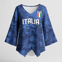 Custom Italy Football Kimono Sleeve Blouse Gli Azzurri Renaissance Art Blue Version