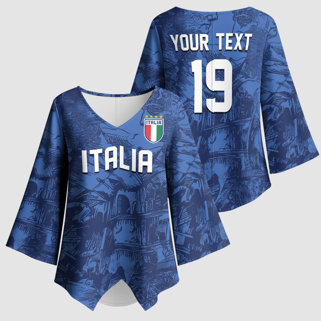 Custom Italy Football Kimono Sleeve Blouse Gli Azzurri Renaissance Art Blue Version