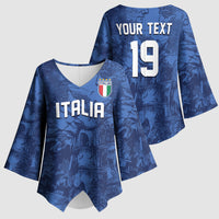 Custom Italy Football Kimono Sleeve Blouse Gli Azzurri Renaissance Art Blue Version