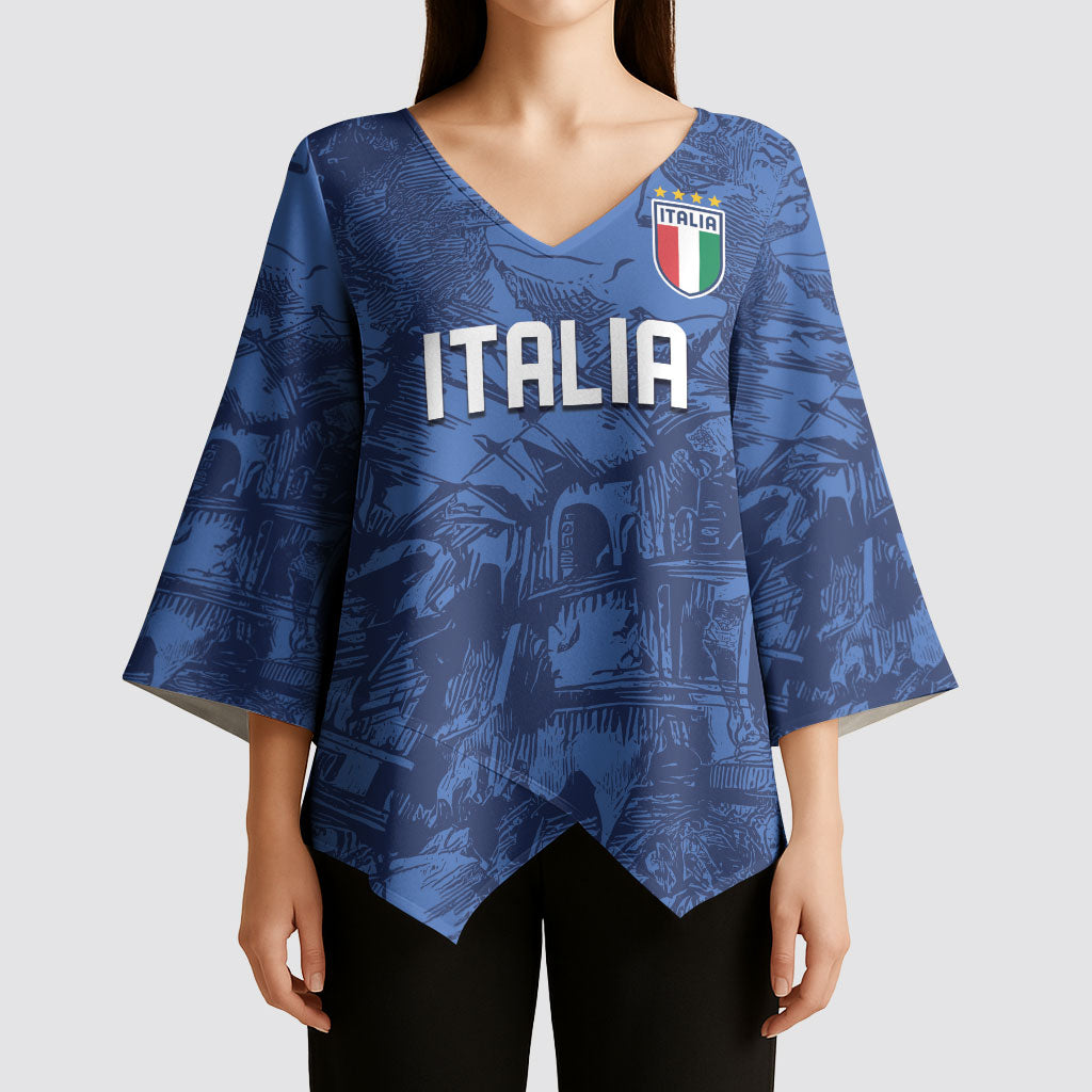 Custom Italy Football Kimono Sleeve Blouse Gli Azzurri Renaissance Art Blue Version