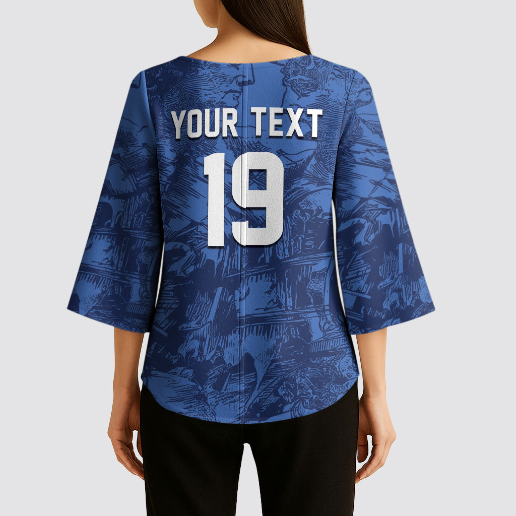 Custom Italy Football Kimono Sleeve Blouse Gli Azzurri Renaissance Art Blue Version