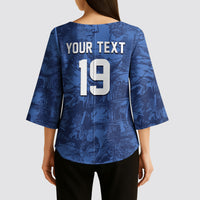 Custom Italy Football Kimono Sleeve Blouse Gli Azzurri Renaissance Art Blue Version