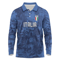 Custom Italy Football Long Sleeve Polo Shirt Gli Azzurri Renaissance Art Blue Version