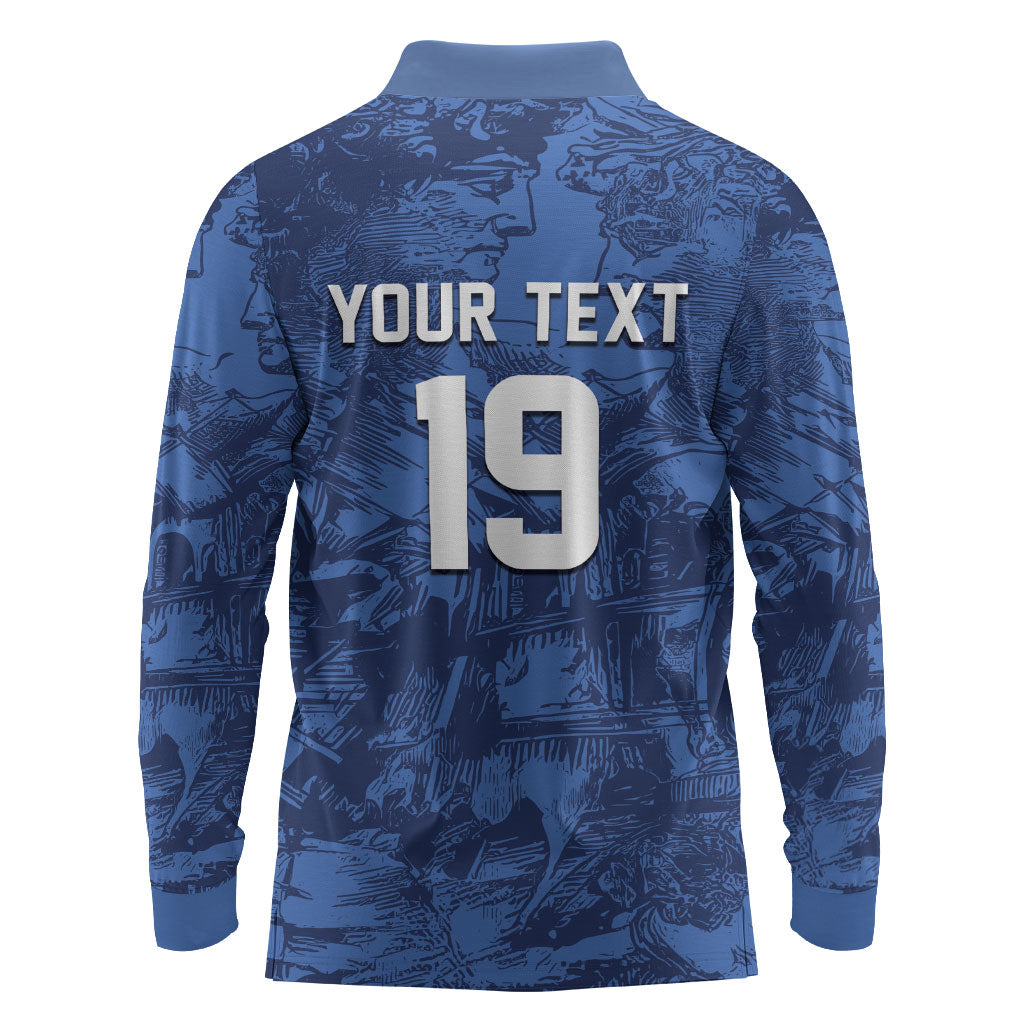 Custom Italy Football Long Sleeve Polo Shirt Gli Azzurri Renaissance Art Blue Version