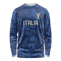 Custom Italy Football Long Sleeve Shirt Gli Azzurri Renaissance Art Blue Version