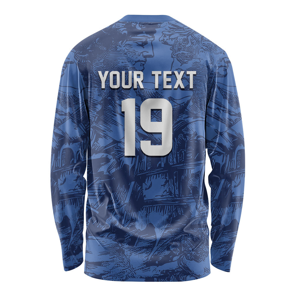 Custom Italy Football Long Sleeve Shirt Gli Azzurri Renaissance Art Blue Version