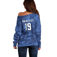 Custom Italy Football Off Shoulder Sweater Gli Azzurri Renaissance Art Blue Version