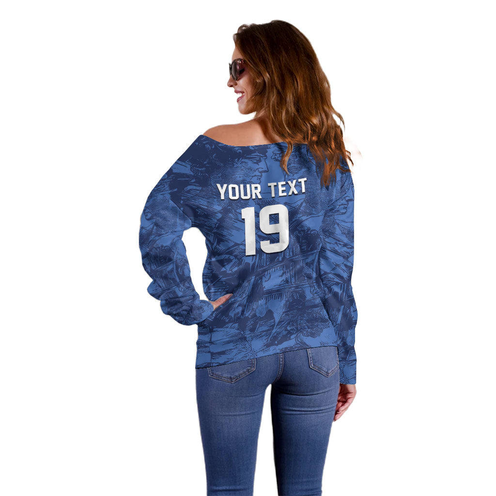 Custom Italy Football Off Shoulder Sweater Gli Azzurri Renaissance Art Blue Version