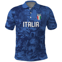 Custom Italy Football Polo Shirt Gli Azzurri Renaissance Art Blue Version