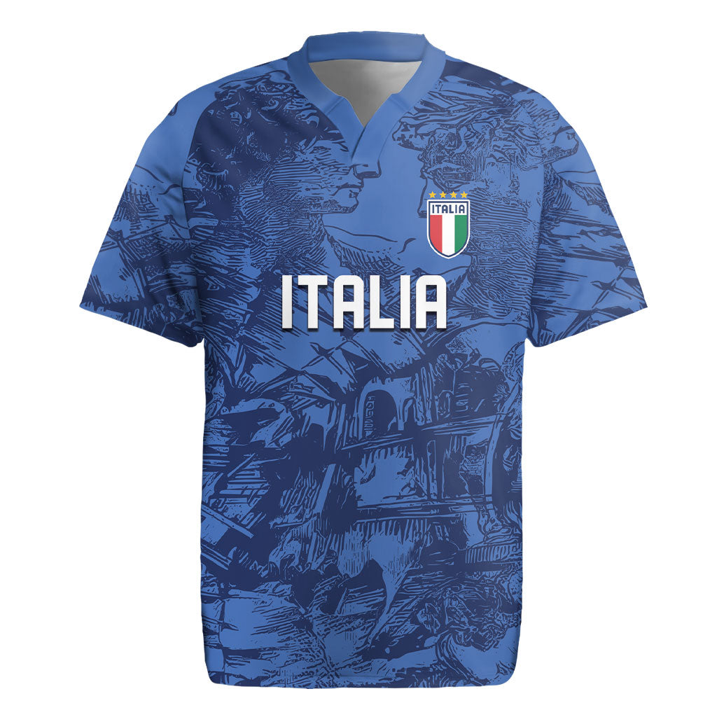 Custom Italy Football Rugby Jersey Gli Azzurri Renaissance Art Blue Version