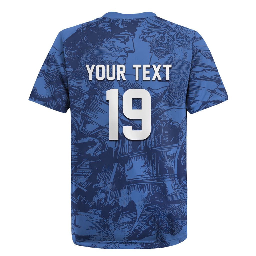 Custom Italy Football Rugby Jersey Gli Azzurri Renaissance Art Blue Version
