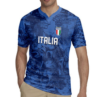 Custom Italy Football Rugby Jersey Gli Azzurri Renaissance Art Blue Version