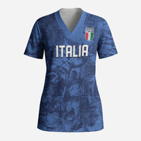 Custom Italy Football Scrub Top Gli Azzurri Renaissance Art Blue Version