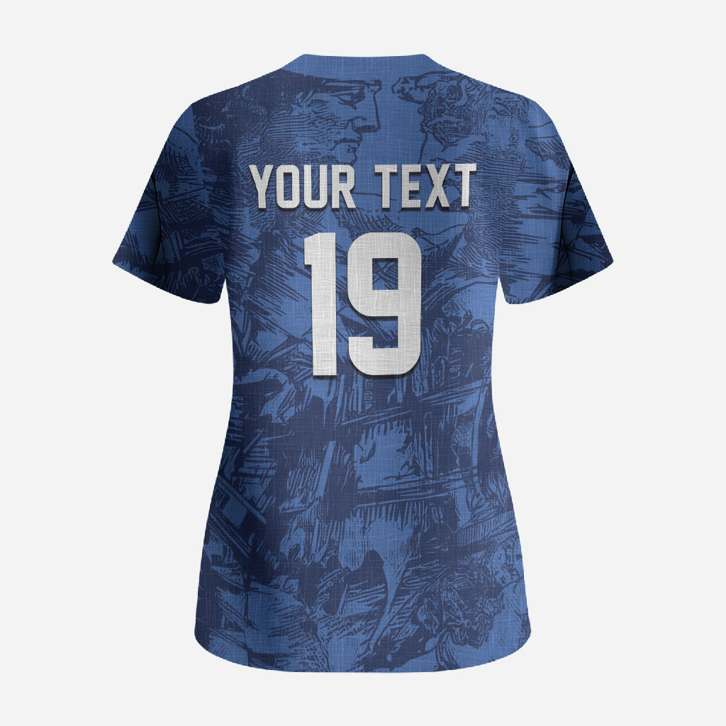 Custom Italy Football Scrub Top Gli Azzurri Renaissance Art Blue Version