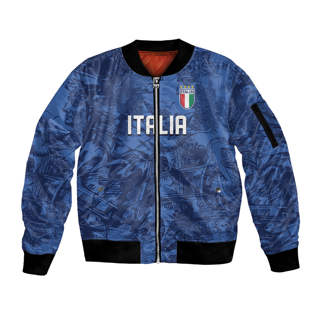 Custom Italy Football Sleeve Zip Bomber Jacket Gli Azzurri Renaissance Art Blue Version