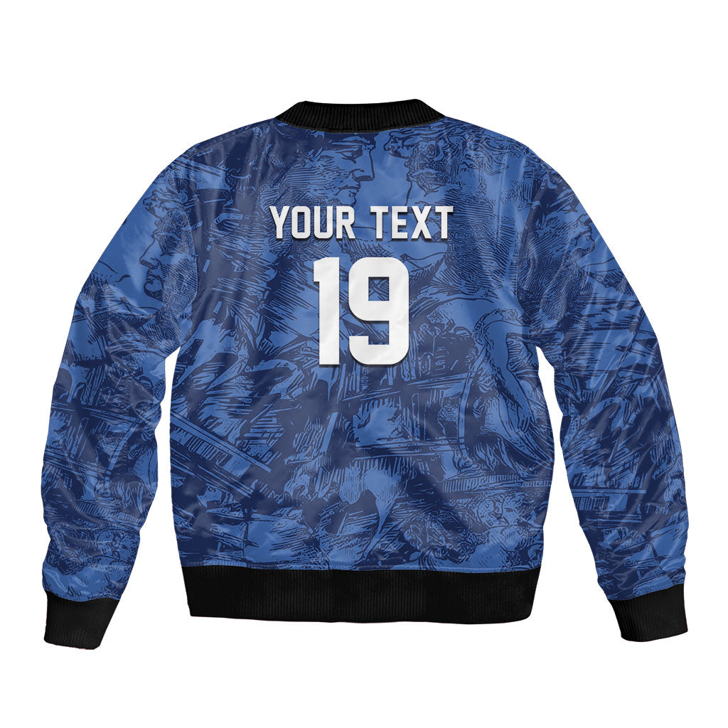 Custom Italy Football Sleeve Zip Bomber Jacket Gli Azzurri Renaissance Art Blue Version