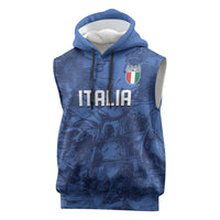 Custom Italy Football Sleeveless Hoodie Gli Azzurri Renaissance Art Blue Version