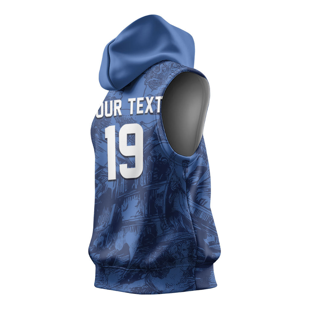 Custom Italy Football Sleeveless Hoodie Gli Azzurri Renaissance Art Blue Version