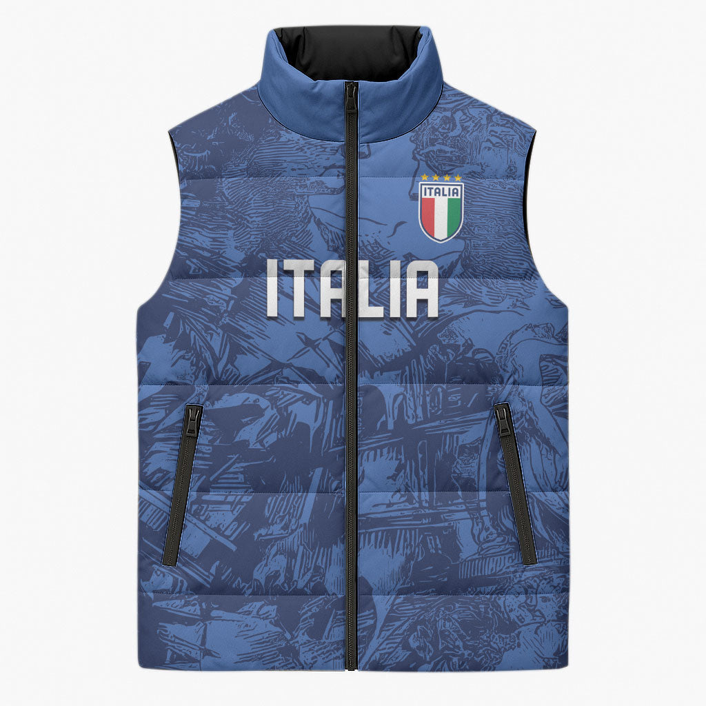 Custom Italy Football Sleeveless Puffer Jacket Gli Azzurri Renaissance Art Blue Version