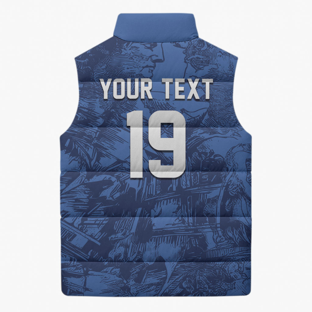 Custom Italy Football Sleeveless Puffer Jacket Gli Azzurri Renaissance Art Blue Version